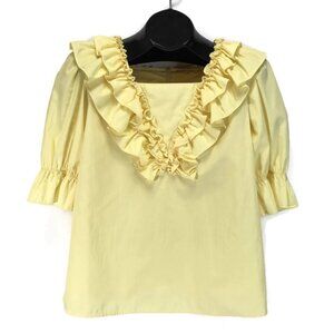 Vintage Malco Modes Ruffled Square Dance Blouse Women's Small Yellow Prairie